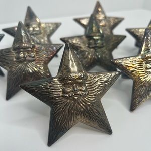 8 Silver plate Christmas napkin holders Santa stars